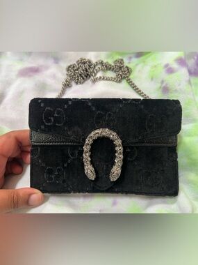 Gucci Mini Black Dionysus Suede Crossbody with Rhinestone Horsebit